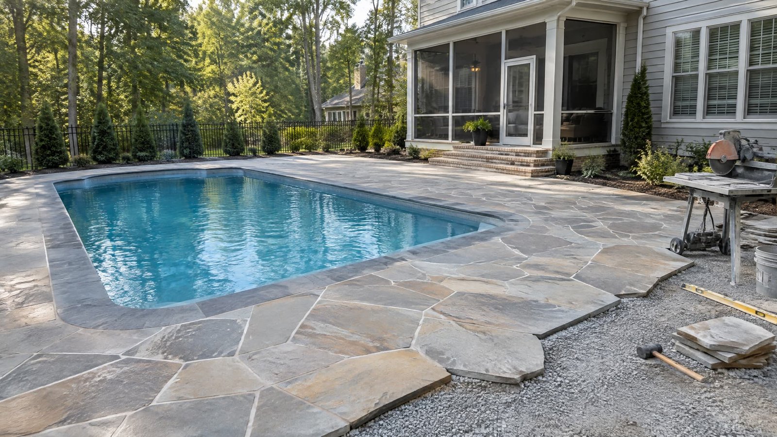 Natural flagstone installation in progress