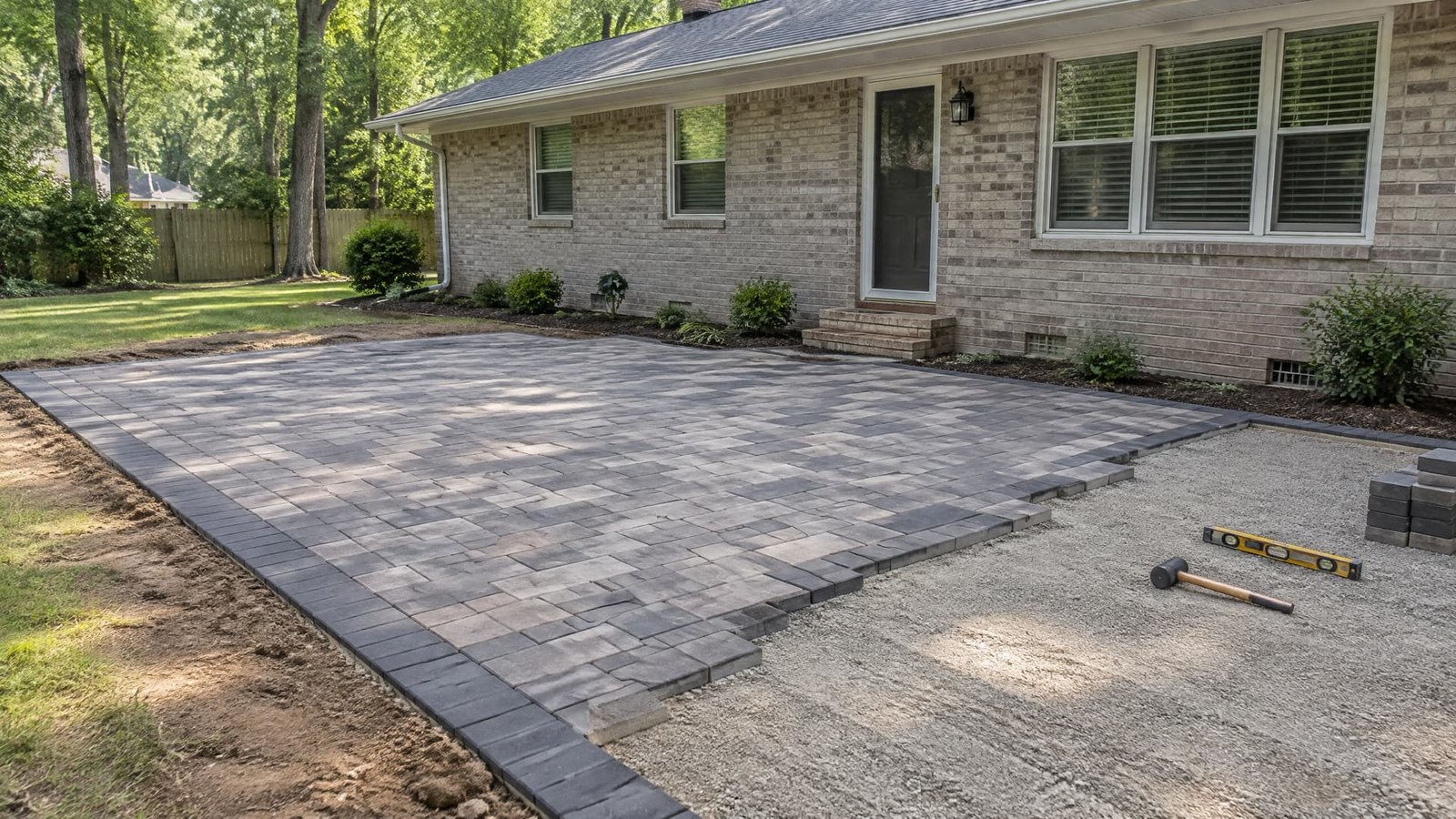 Paver installation in progress