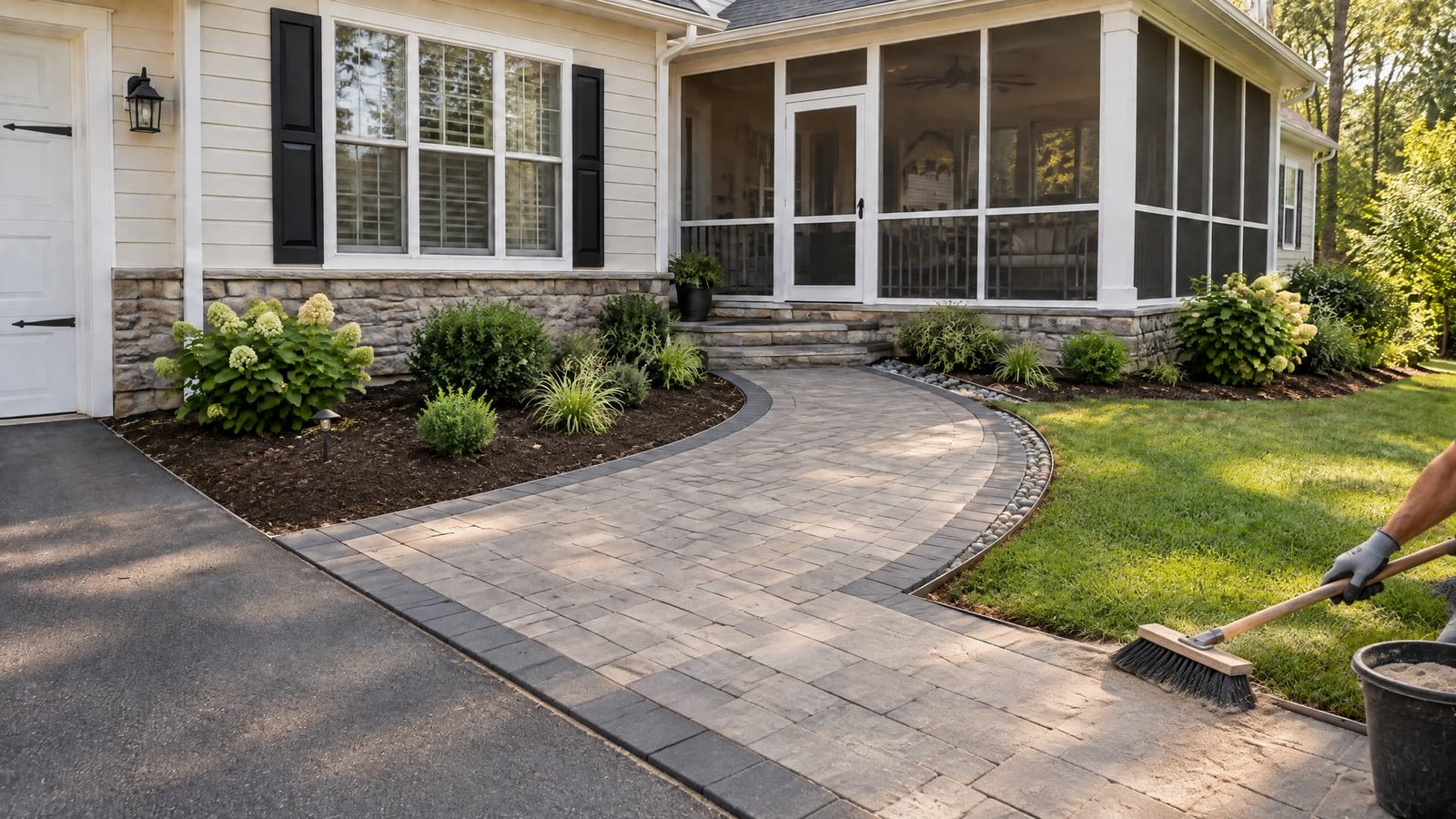 Paver, edge, and porch-drainage detailing